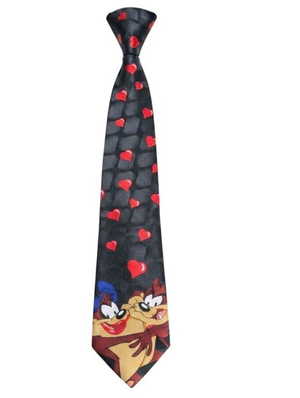 Looney Tunes Mania Men's Black/Red Hearts Neck Tie Tasmanian Devil & GF
